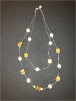 2 STRAND SILVERTONE BROWN AND PEARLTONE NECKLACE