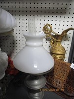 Nickel OIl Lamp w/Milk Glass Shade & Chimney