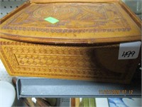Leather Tooled Covered Jewelry Box & Contents