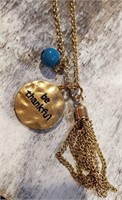 Goldtone/Turquoise "Be Thankful" Charm Necklace