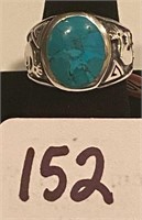 Sterling Silver Genuine Turquoise Western Ring  10