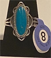 SS Western Ring with Genuine Turquoiuse - Size 8