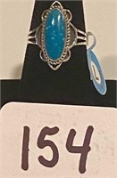 SS Western Ring with Genuine Turquoise - Size 7