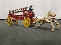 ANTIQUE FIRE TRUCK LADDER HORSES CAST IRON TOY