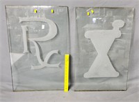 Pair of RX Pharmacy Glass Signs