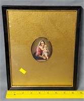 Framed Miniature Porcelain Madonna & Child Plaque