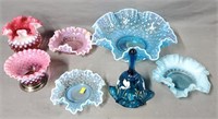 Fenton Glass Lot: Opalescent Hobnail, Painted Bell