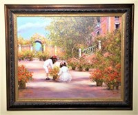 Flower Garden Signed Oil on Canvas