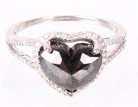 14K WHITE GOLD BLACK DIAMOND 3.07CT HEART RING