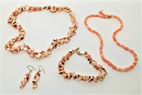 Coral Shell Necklaces, Bracelet, and Earring