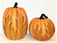 Two Lighted Plastic Pumpkins