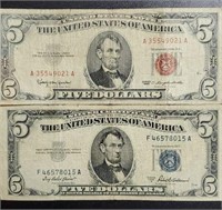 1963 $5 Red Seal & 1953-A $5 Silver Certificate