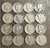 (16) U.S. Mercury Dimes