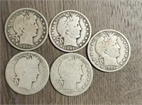 (5) U.S. Barber Half Dollars