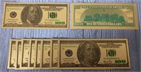 (10) Replica Gold $100 Bills
