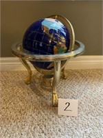 PRECIOUS GEMS WORLD GLOBE & COMPASS IN BRASS STAND