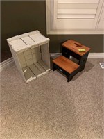 Anitque Wooden Crate & Pine Stepstool