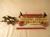 CAST IRON TOY HORSE DRAWN FIRE ENGINE