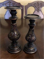 Lot of two resin candleholders with Mosaic design