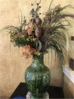 Green vase 16", fake bouquet,