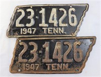 Pair of black 1947 TN license plates