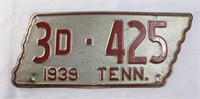 Silver 1939 TN license plate