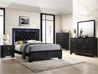 KING 4 Pc Modern Black Finish Wood LED Bedroom Set