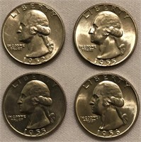 1952-P, 1955-P, 1955-D & 1956-P Washington Quarter