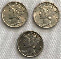 1935-P, 1935-D & 1935-S Mercury Dimes