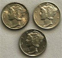 1936-P, 1936-D & 1936-S Mercury Dimes