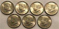(7) BU 1964-D Kennedy Half-Dollars