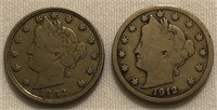 1883 & 1912-D Liberty Head Nickels