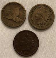 1857 Flying Eagle and 1862 & 1890 Indian Head Cent