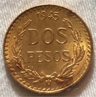 1945 2 Peso Gold Coin