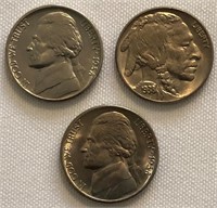 1938-P & S Jefferson and 1938-D Buffalo Nickels