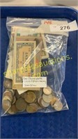 Over 1 pound world coins and paper money