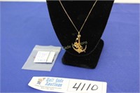 14K Gold Necklace with Anchor Pendant - 3.6