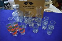 Juice Pictures and Glass Juice Cups lot of 17