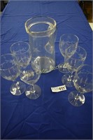 Picture and Gobblets Etched Glass lot of 7