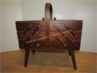 Vintage Wood Accordion Expandable Sewing Box on