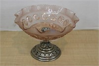 FLUTED EDGE PINK GLASS FOOTED BOWL