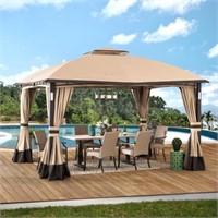 10 ft. x 12 ft. Tan and Brown Gazebo with LED