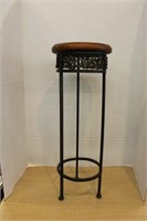 WOOD TABLE ROUND FERN STAND WITH METAL BASE