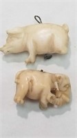 2 STONE CARVED ANIMAL CHARMS
