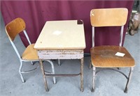 Vintage Schoolhouse Desk with Two Chairs