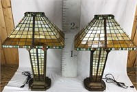 Stained Glass Lamps, Tiffany Style, Matching Pair