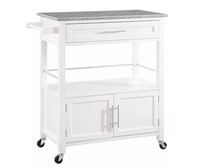 33 Inch White Kitchen Cart with Granite Top