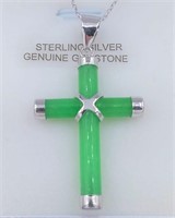 Sterling Silver Jade Cross Pendant-New