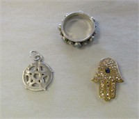 2 Silver Pendants & 1 Silver Ring-Size 5.5