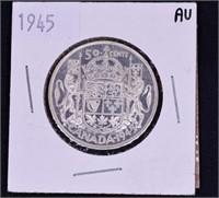 1945 CAD Silver .50c Coin - George VI - AU